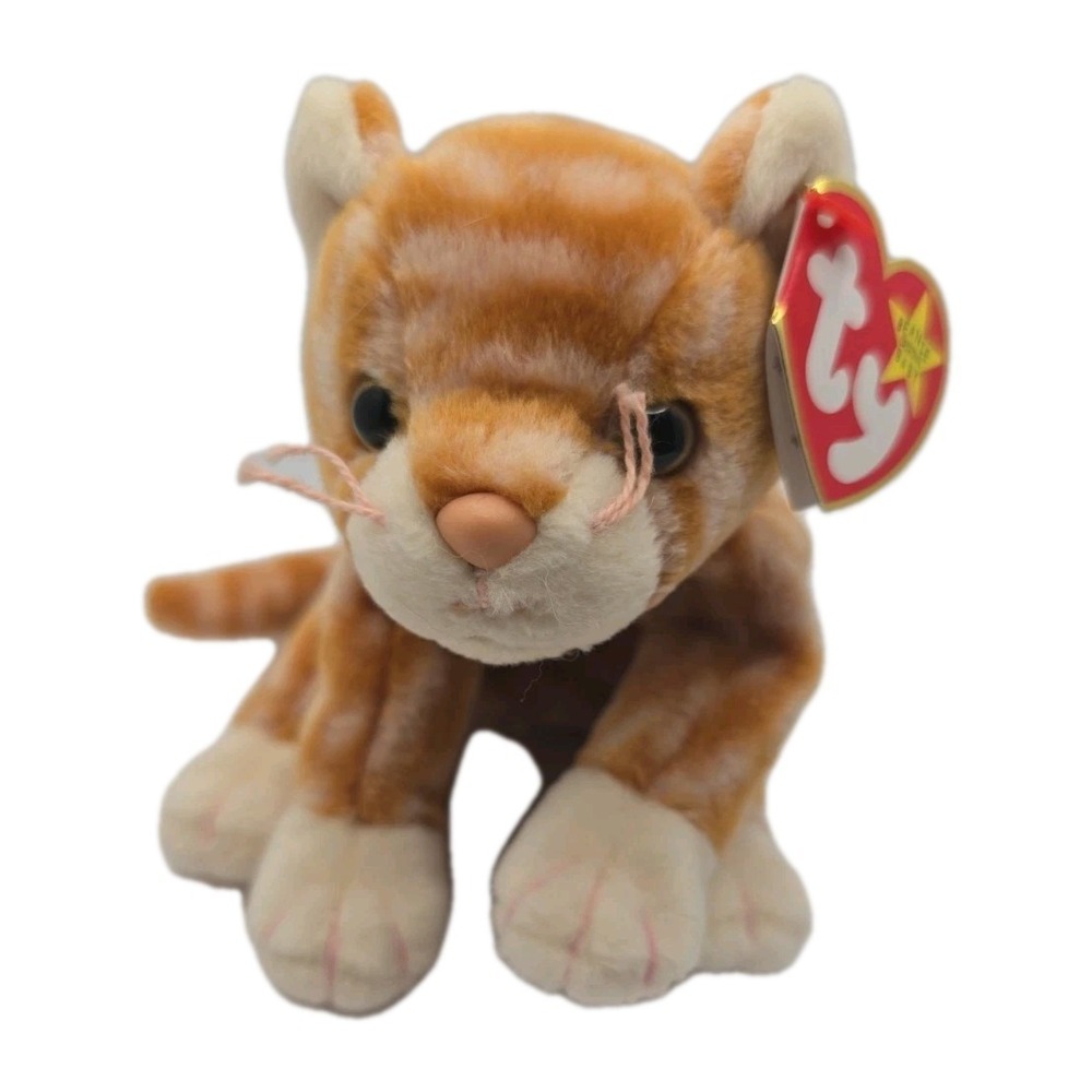 1999 Ty Beanie Baby "Amber The Cat" Retired Orange Tabby Cat BB15
